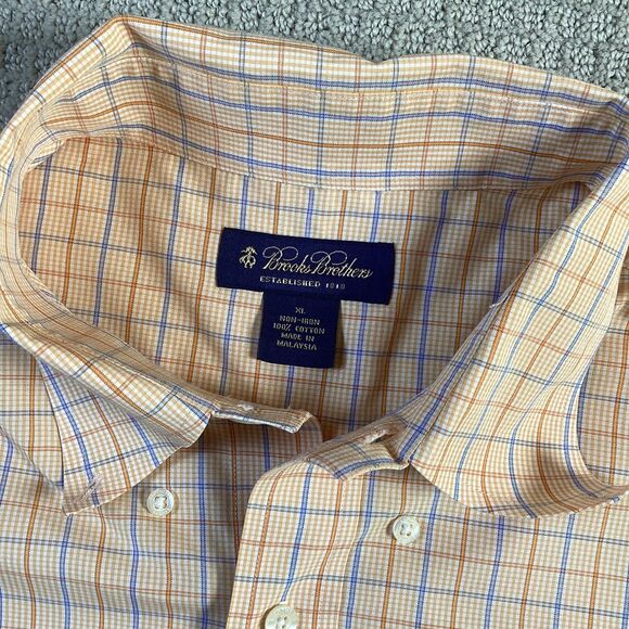 Brooks Brothers Mens XL Non Iron Plaid Button Down Shirt Orange Blue - Picture 3 of 4